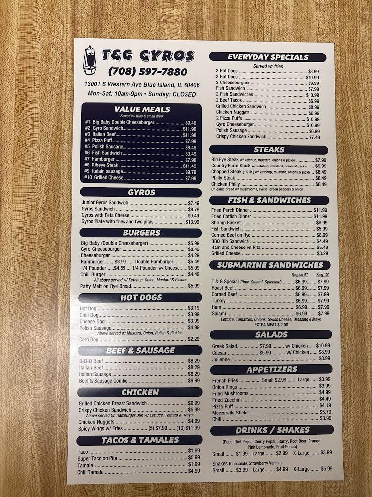 T & G Gyros Menu image 1